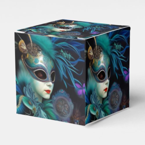 Madame Masquerade Teal Cube Favor Boxes