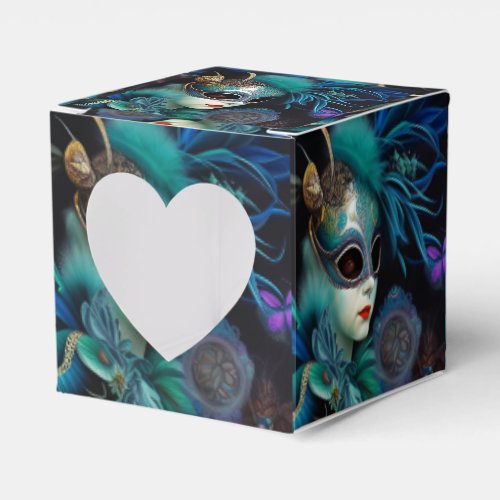 Madame Masquerade Teal Heart Favor Boxes