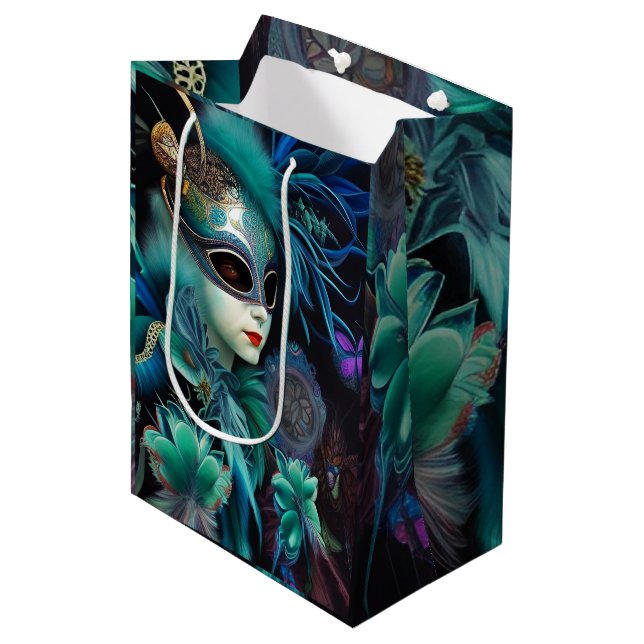 Madame Masquerade Teal  Medium Gift Bag (Front Angled)