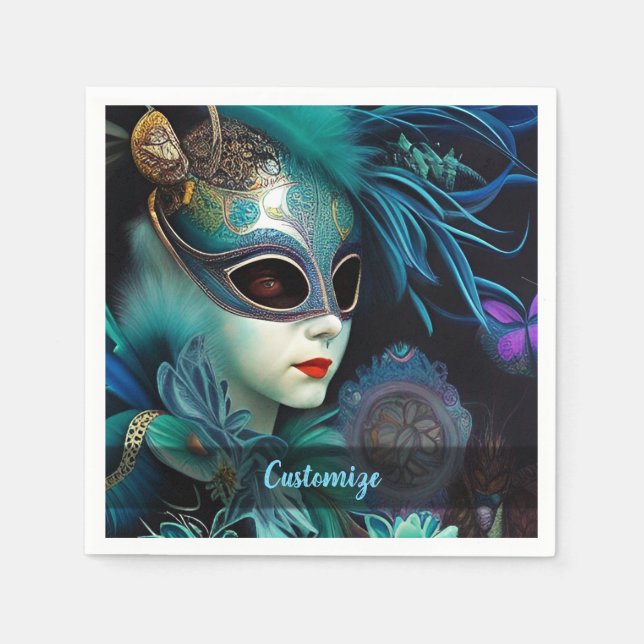 Madame Masquerade Teal Napkins (Front)