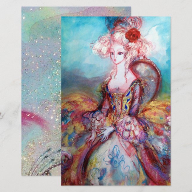MADAME POMPADOUR Beauty Fashion Pink Blue Stationery (Front/Back)