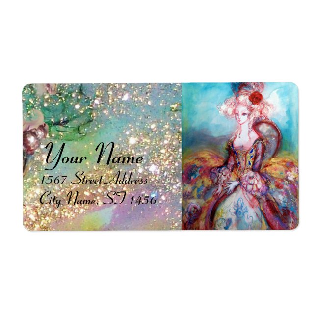 MADAME POMPADOUR ,bright pink blue green Label (Front)