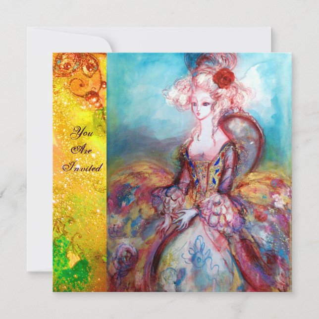 MADAME POMPADOUR ,Classy Gold Costume Party Invitation (Front)