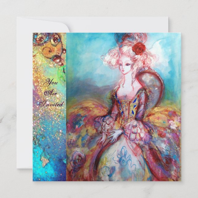 MADAME POMPADOUR ,Classy Gold Costume Party Invitation (Front)