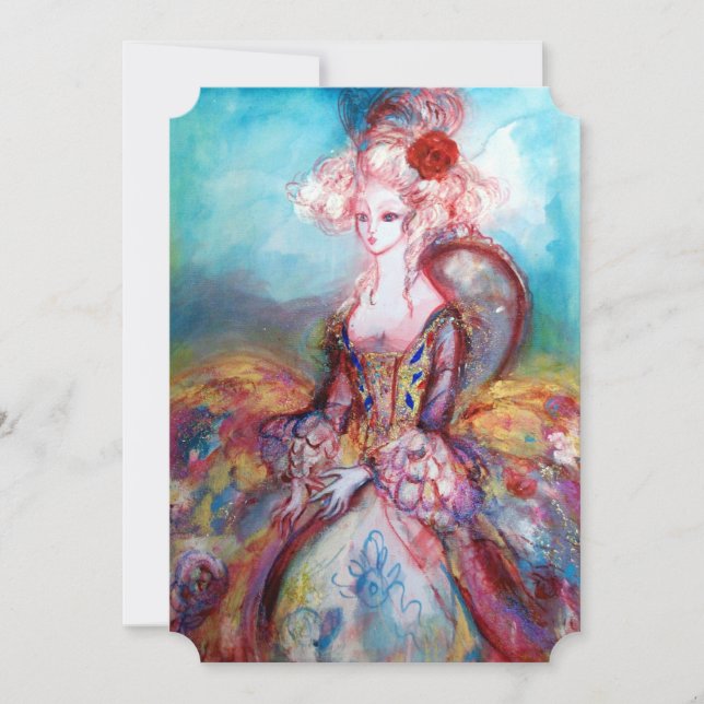 MADAME POMPADOUR Pink Gold Sparkles Costume Party Invitation (Front)