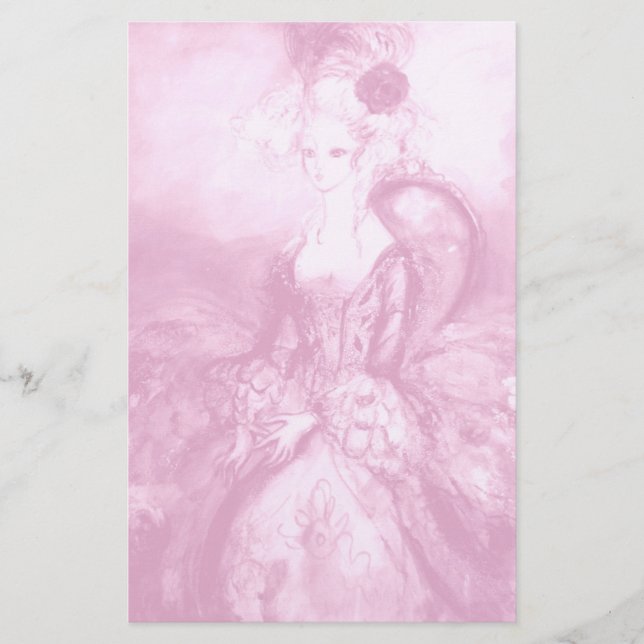MADAME POMPADOUR ,soft  pink white Stationery (Front)