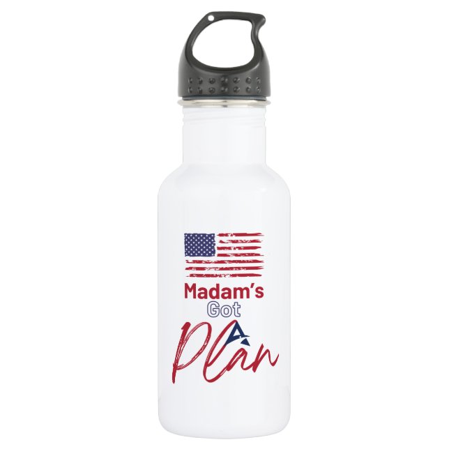Madam's Got A Plan American Flag Stainless Steel Water Bottle (Front)