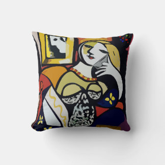 Mädchen auf Tablette abstrakte art Throw Pillow