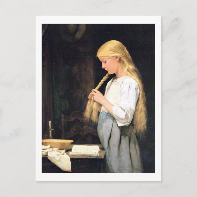 Mädchen die Haare flechtend Girl Braiding her Hair Postcard (Front)