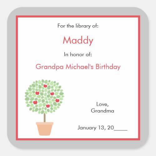 MADDIE Apple Tree in memory of bookplate sticker