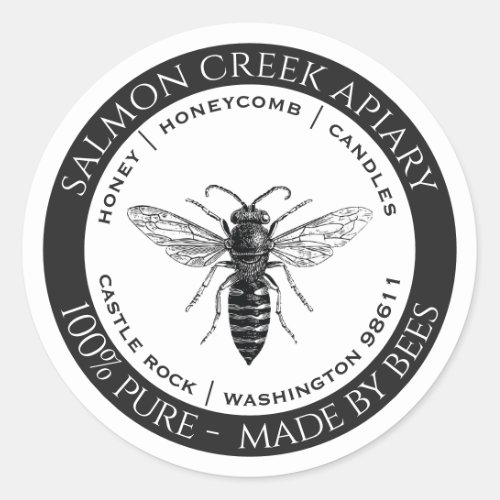 Made By Bees Queen Bee Apiary Products Logo Classi Classic Round Sticker