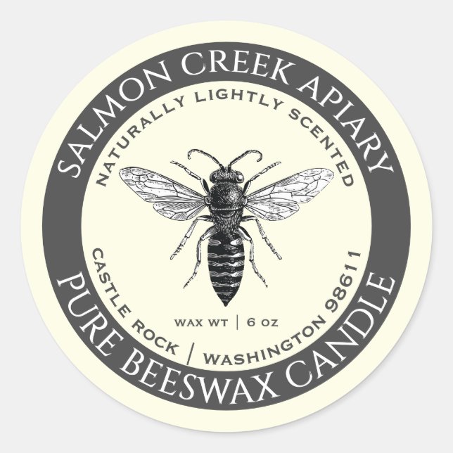 Made By Bees Queen Bee Beeswax Candle Label Ivory (Front)