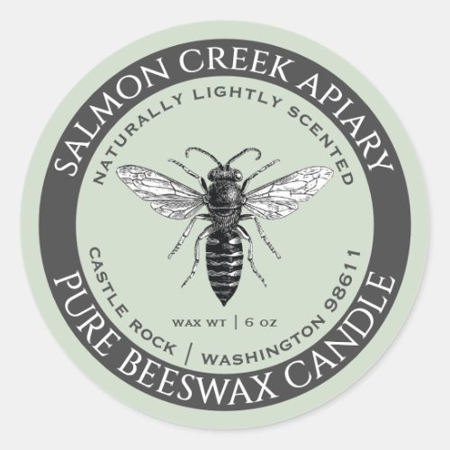 Made By Bees Queen Bee Beeswax Candle Label Sage