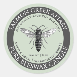 Made By Bees Queen Bee Beeswax Candle Label Sage