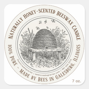 Made by Bees State Name Beeswax Candle Skep Bees Square Sticker