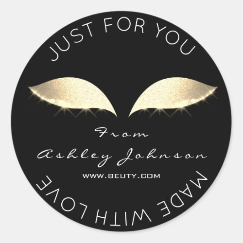 Made By Glitter Lashes Beauty Black Gold Makeup Classic Round Sticker