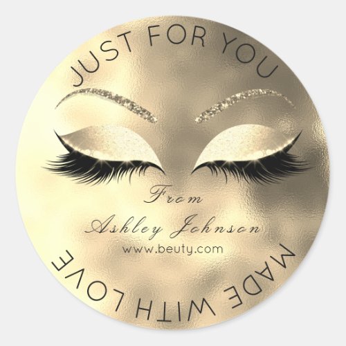 Made By Glitter Lashes Beauty Glam Gold Makeup Classic Round Sticker