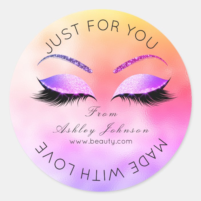 Made By Glitter Lashes Beauty Glam Pink Makeup Classic Round Sticker Zazzle Com