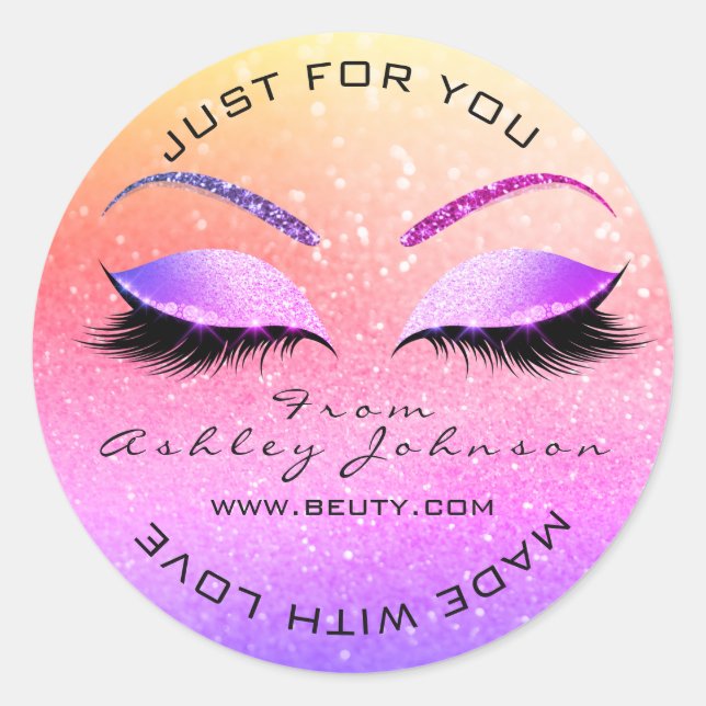 Made By Glitter Lashes Beauty Ombre Pink Makeup Classic Round Sticker (Front)