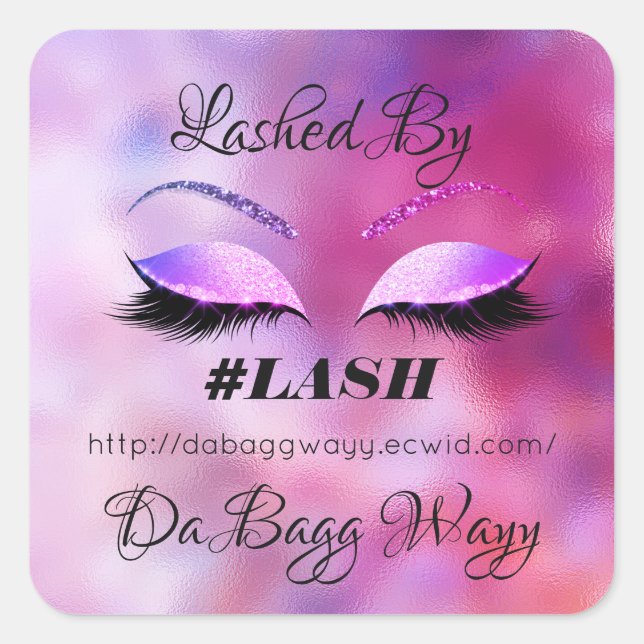 Made By Glitter Lashes Beauty Rose Pink Makeup Square Sticker (Front)