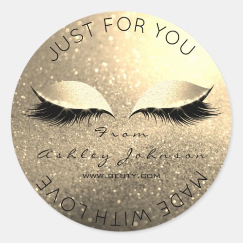 Made By Glitter Lashes Beauty Sepia Gold Makeup Classic Round Sticker