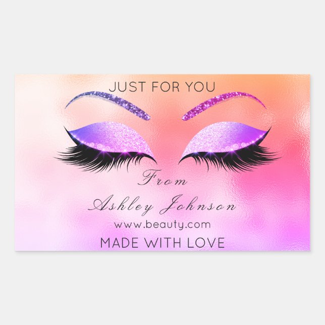 Made By Glitter Lashes Rectangular Pink Makeup Rectangular Sticker (Front)