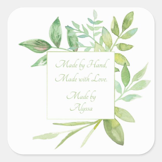 Made by Hand Label with a Watercolor Foliage (Front)