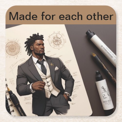 Made for each other  square paper coaster