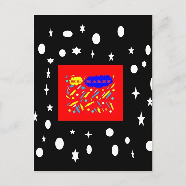 MADE FOR KAREN RED AND BLACK WHITE NAMED POSTCARD (Front)