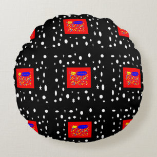MADE FOR KAREN RED AND BLACK WHITE NAMED ROUND PILLOW