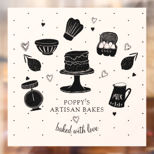Made For You With Love Baker Utensils Bakery Window Cling