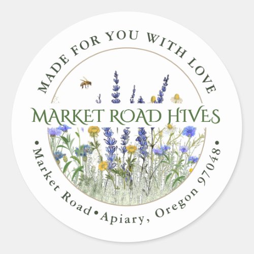Made for you with Love Wildflower Apiary Honey Bee Classic Round Sticker