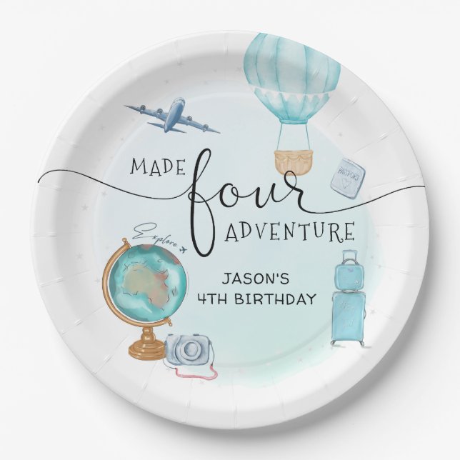 Made Four Adventure 4th Birthday Party Paper Plates (Front)