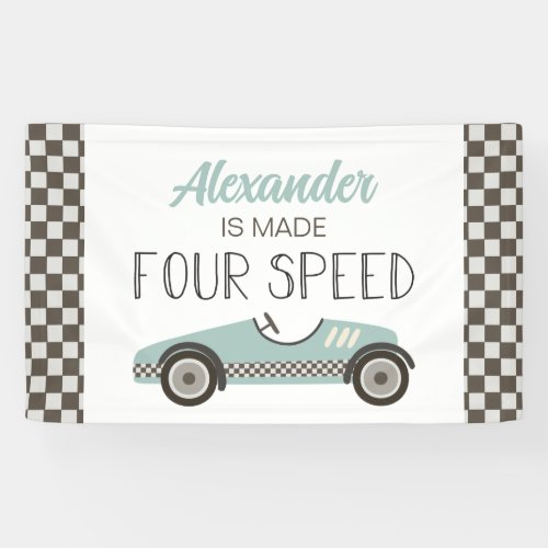 Made FOUR Speed Blue Race Car 4th Birthday Banner