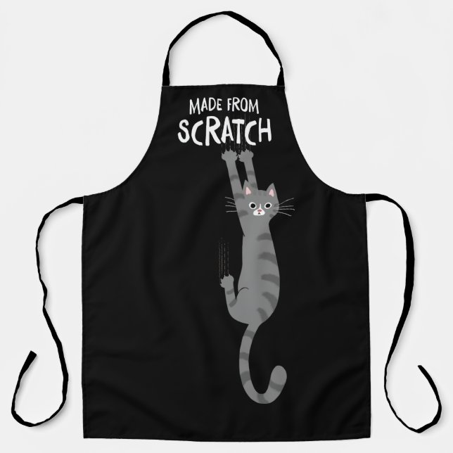 Made From Scratch Funny Tabby Cat Hanging On  Apron (Front)