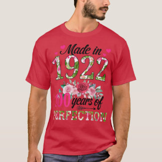 Made In 1922 Floral 100 Year Old 100th Birthday Gi T-Shirt