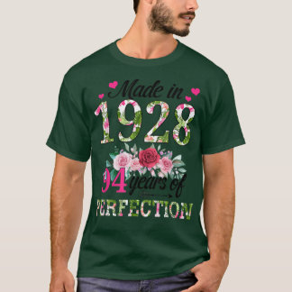 Made In 1928 Floral 94 Year Old 94th Birthday Gift T-Shirt