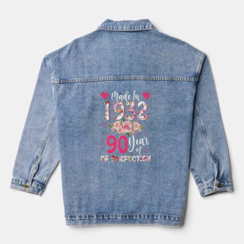 Made In 1932 Floral 90 Year Old 90th Birthday  Wom Denim Jacket