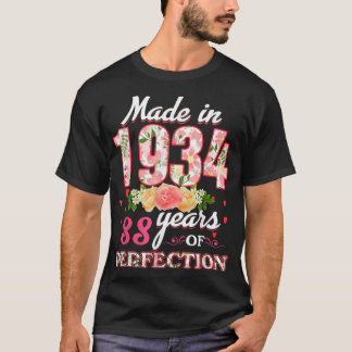 Made In 1934 Floral 88 Year Old 88Th Birthday Gift T-Shirt