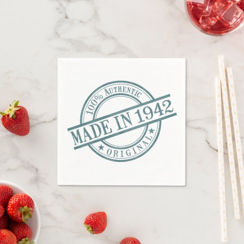 Made in 1942 Birth Year Round Rubber Stamp Logo Paper Napkins