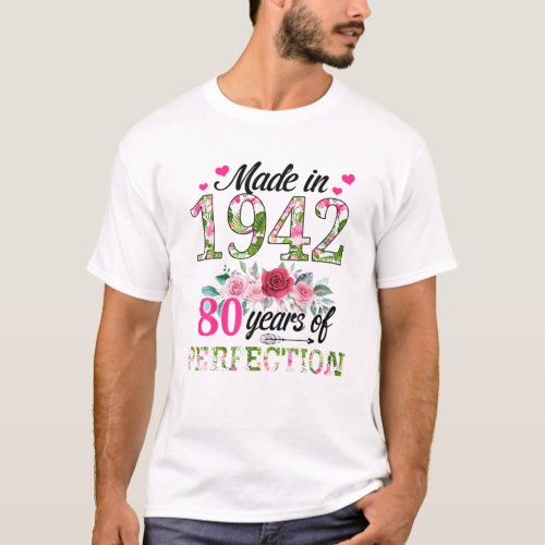 Made In 1942 Floral 80 Year Old 80Th Birthday Gift T_Shirt