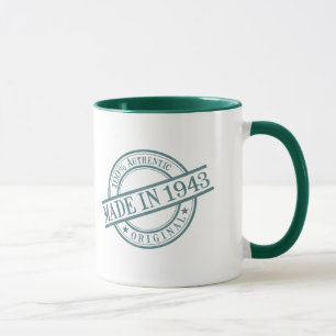 Made in 1943 Birth Year Green Round Rubber Stamp Mug
