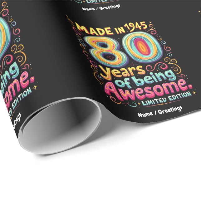 Made in 1945, 80 Years of Being Awesome  Wrapping Paper (Roll Corner)