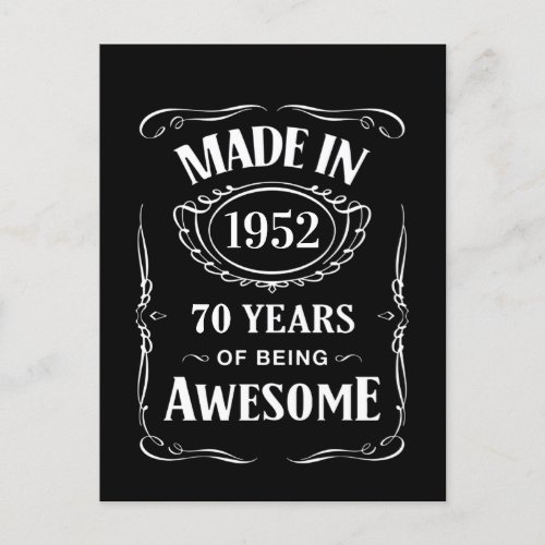 Made in 1952 70 years of being awesome 2022 bday postcard