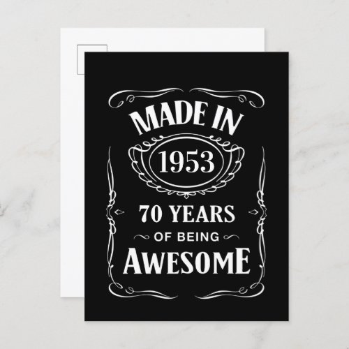 Made in 1953 70 years of being awesome 2023 bday postcard