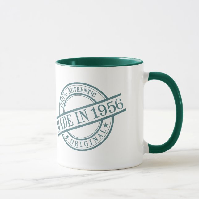 Made in 1956 Birth Year Green Round Rubber Stamp Mug (Right)