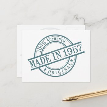 Made In 1957 Birth Year Round Rubber Stamp Logo Postcard by PNGDesign at Zazzle