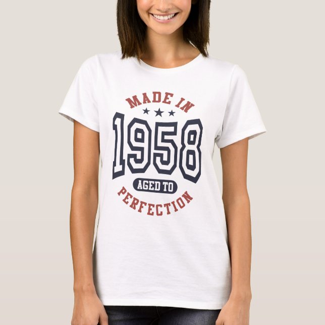 Made In 1958 Aged To Perfection Birthday Gift T-Shirt (Front)