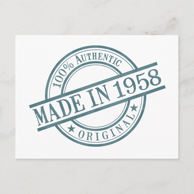 Made in 1958 Birth Year Round Rubber Stamp Logo Postcard (Front)