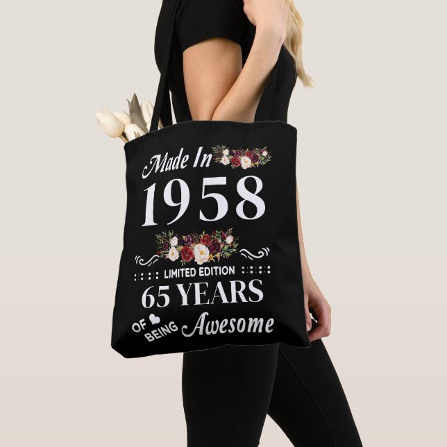 Made In 1958 Limited Edition 65 Years Of Being Tote Bag (Close Up)